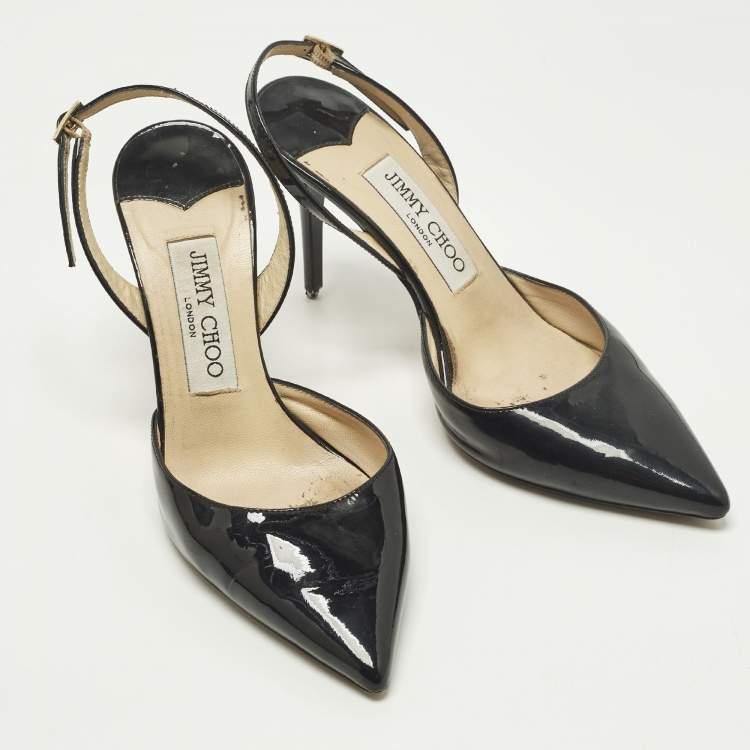 Pre Owned Jimmy Choo Tilly Size 36 Black Patent Leather Slingback Pumps