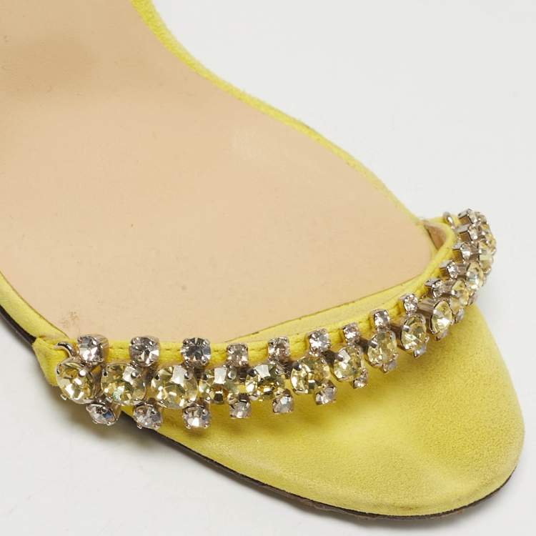 Pre Owned Jimmy Choo Shiloh 100 Size 38.5 Green Suede Ankle Strap Sandals