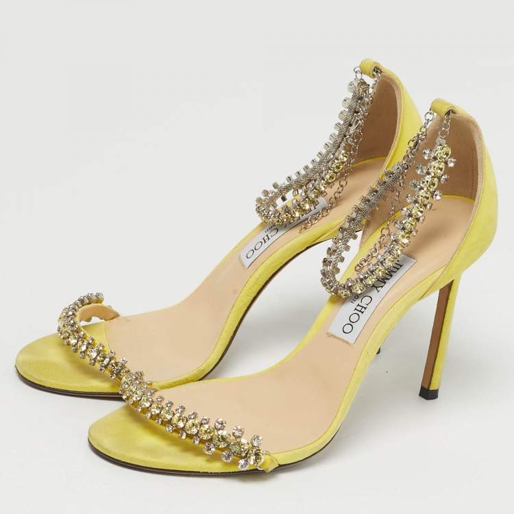 Pre Owned Jimmy Choo Shiloh 100 Size 38.5 Green Suede Ankle Strap Sandals