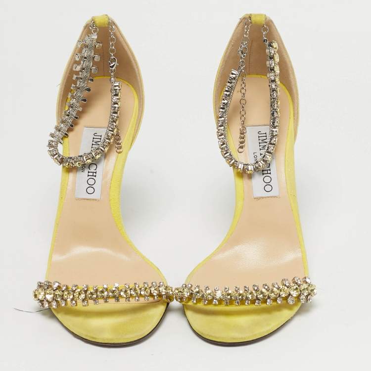 Pre Owned Jimmy Choo Shiloh 100 Size 38.5 Green Suede Ankle Strap Sandals