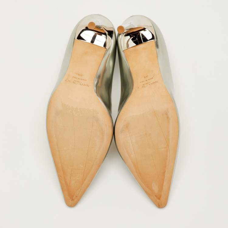 Pre Owned Jimmy Choo Anouk Size 39 Silver Leather Pointed Toe Pumps