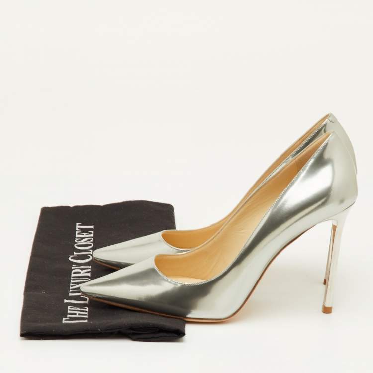 Pre Owned Jimmy Choo Anouk Size 39 Silver Leather Pointed Toe Pumps