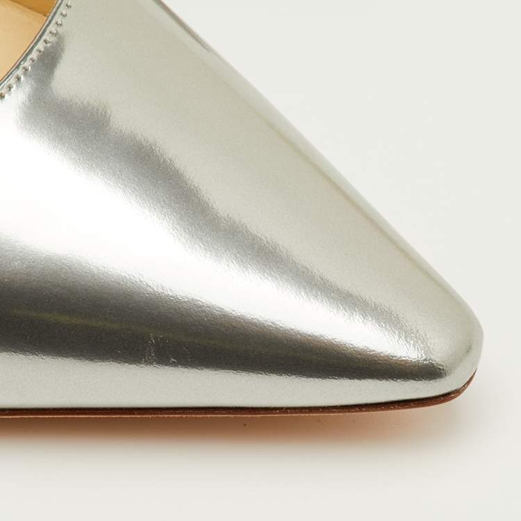 Pre Owned Jimmy Choo Anouk Size 39 Silver Leather Pointed Toe Pumps