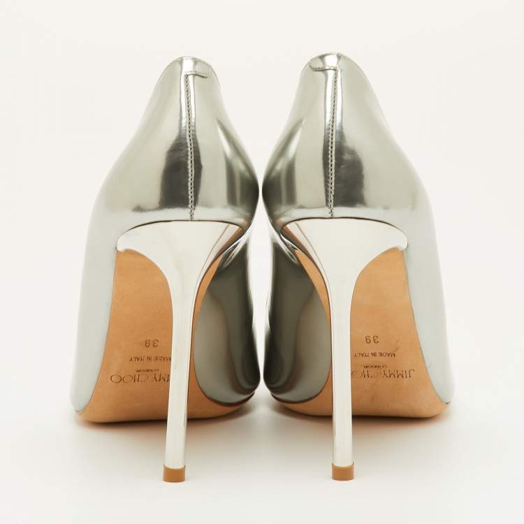 Pre Owned Jimmy Choo Anouk Size 39 Silver Leather Pointed Toe Pumps