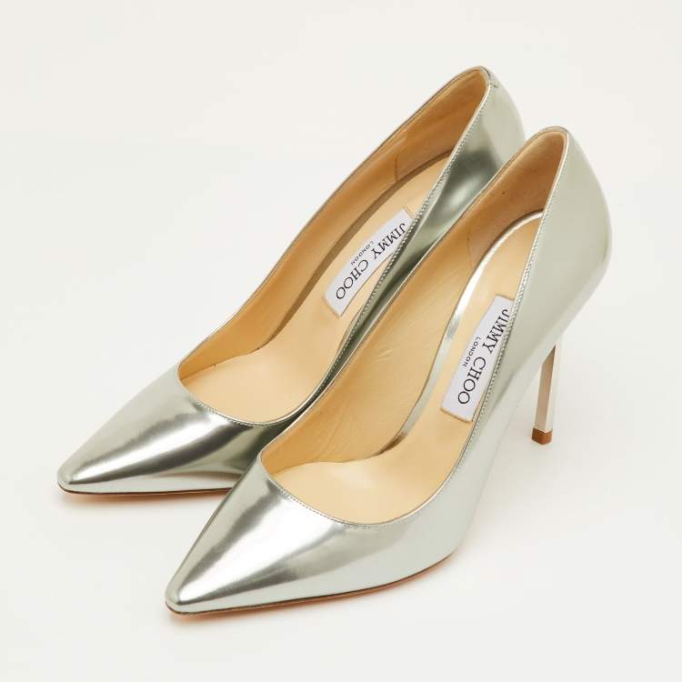 Pre Owned Jimmy Choo Anouk Size 39 Silver Leather Pointed Toe Pumps