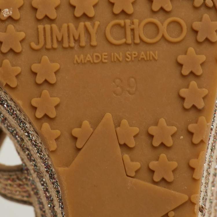 Pre Owned Jimmy Choo Size 39 Metallic Mesh and Leather Cross Strap Platform Wedge Sandals