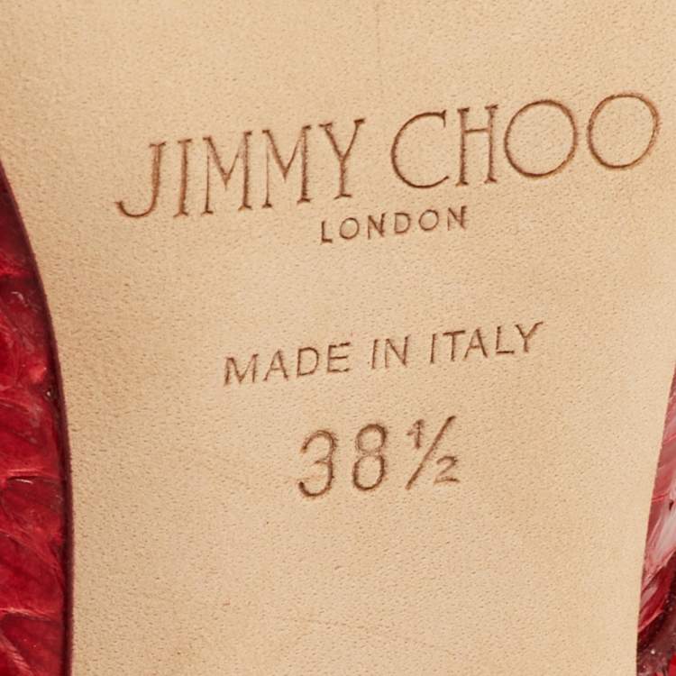 Pre Owned Jimmy Choo Jing Size 38.5 Red Snakeskin Leather Crystal Embellished Ankle Booties