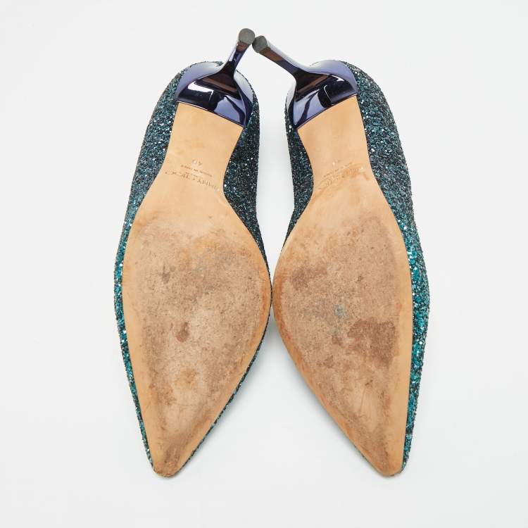 مملوكة مسبقًا Jimmy Choo Anouk Size 40 Green Glitter Pointed Toe Pumps