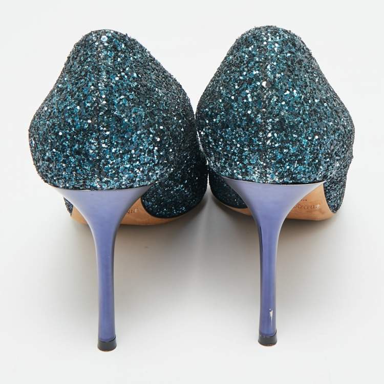 مملوكة مسبقًا Jimmy Choo Anouk Size 40 Green Glitter Pointed Toe Pumps