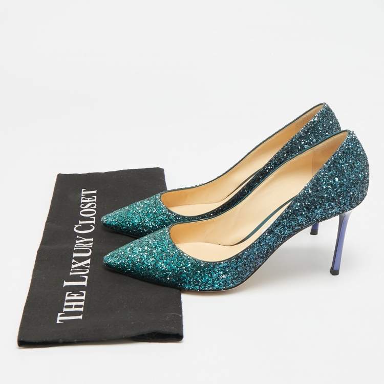 مملوكة مسبقًا Jimmy Choo Anouk Size 40 Green Glitter Pointed Toe Pumps