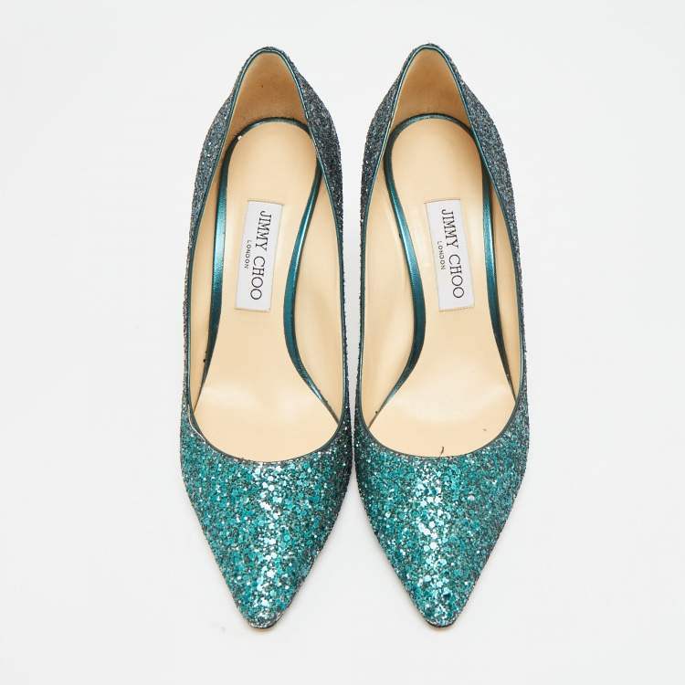 مملوكة مسبقًا Jimmy Choo Anouk Size 40 Green Glitter Pointed Toe Pumps