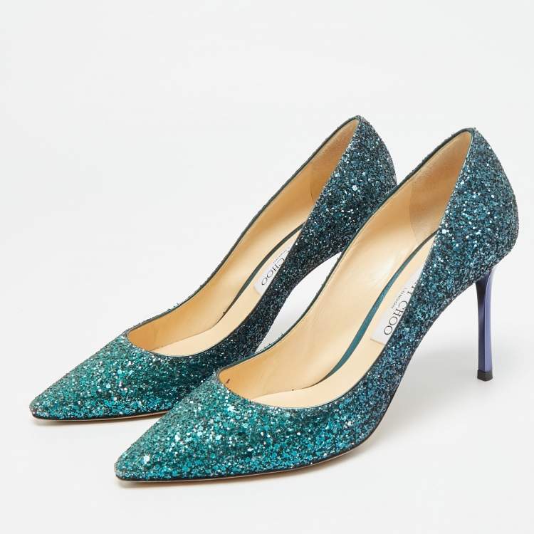 مملوكة مسبقًا Jimmy Choo Anouk Size 40 Green Glitter Pointed Toe Pumps