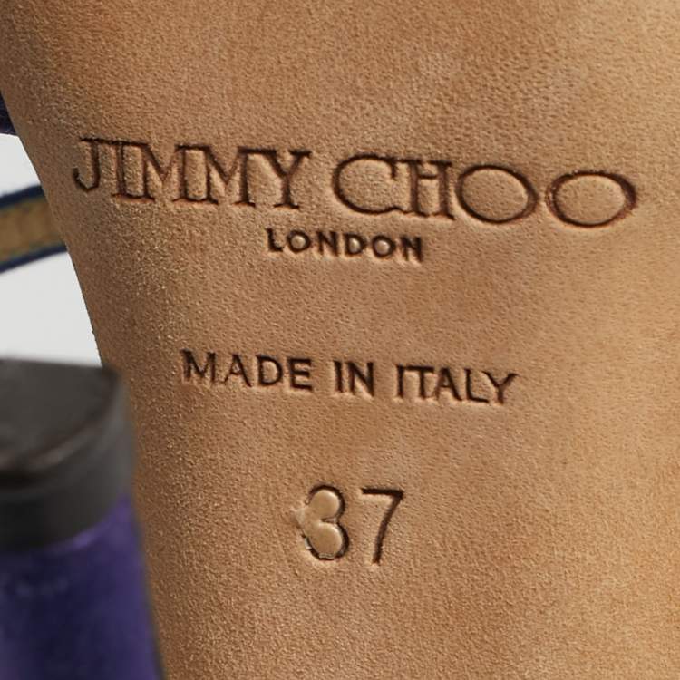 Pre Owned Jimmy Choo Size 37 Purple Satin Crystal Embellished Ankle Strap Sandals