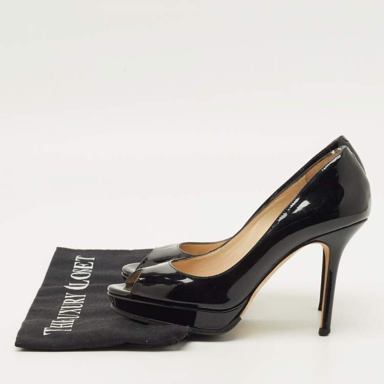 Pre Owned Jimmy Choo Crown Size 35 Black Patent Leather Platform Pumps