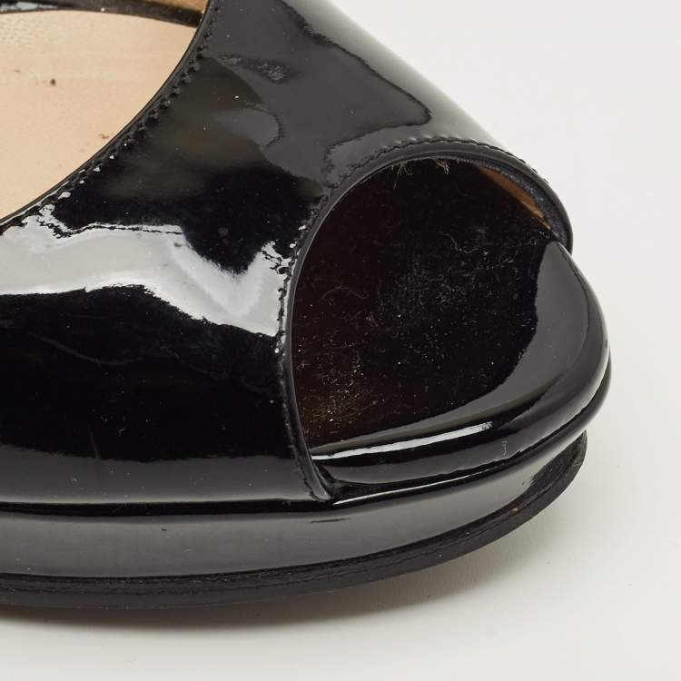 Pre Owned Jimmy Choo Crown Size 35 Black Patent Leather Platform Pumps
