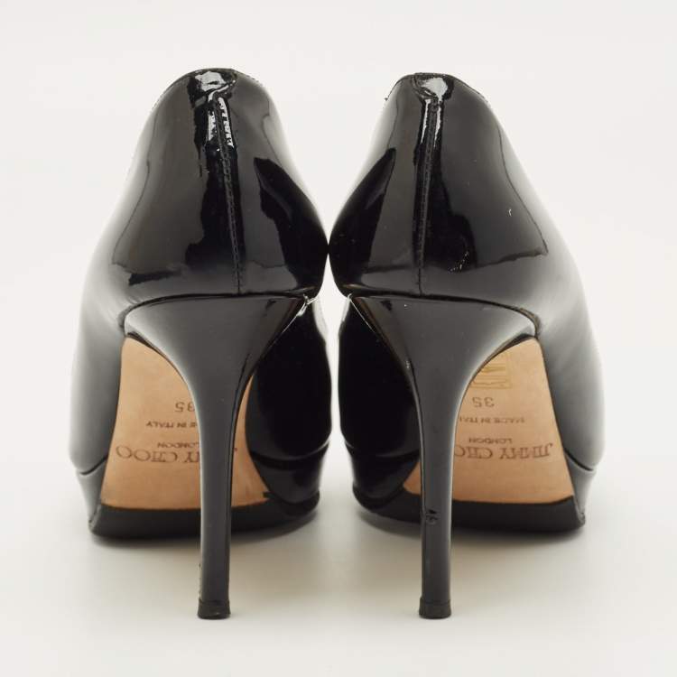 Pre Owned Jimmy Choo Crown Size 35 Black Patent Leather Platform Pumps