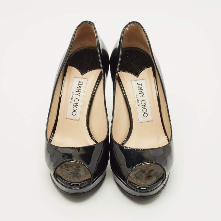 Pre Owned Jimmy Choo Crown Size 35 Black Patent Leather Platform Pumps