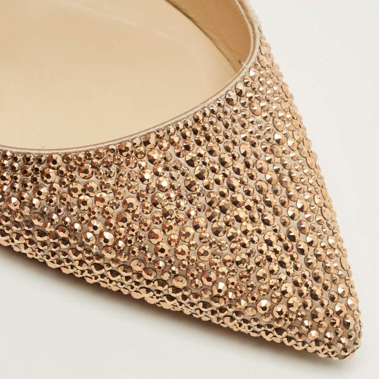 Pre Owned Jimmy Choo Lancer Size 40.5 Beige Satin Crystal Embellished Pumps