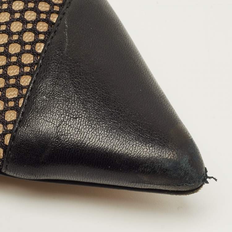 Pre Owned Jimmy Choo Love Size 40 Black Leather and Net Pointed Toe Ballet Flats