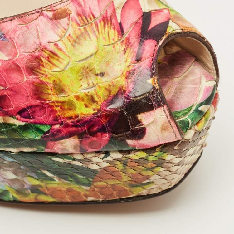 Pre Owned Jimmy Choo Rosie Size 37.5 Multicolor Python Leather Peep Toe Pumps