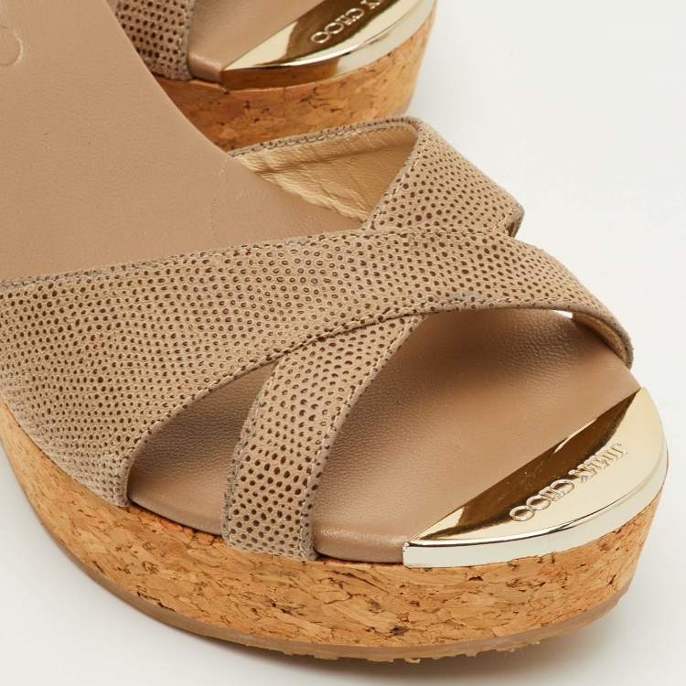 مملوكة مسبقًا Jimmy Choo Size 36 Brown Leather Cork Platform Wedge Slide Sandals