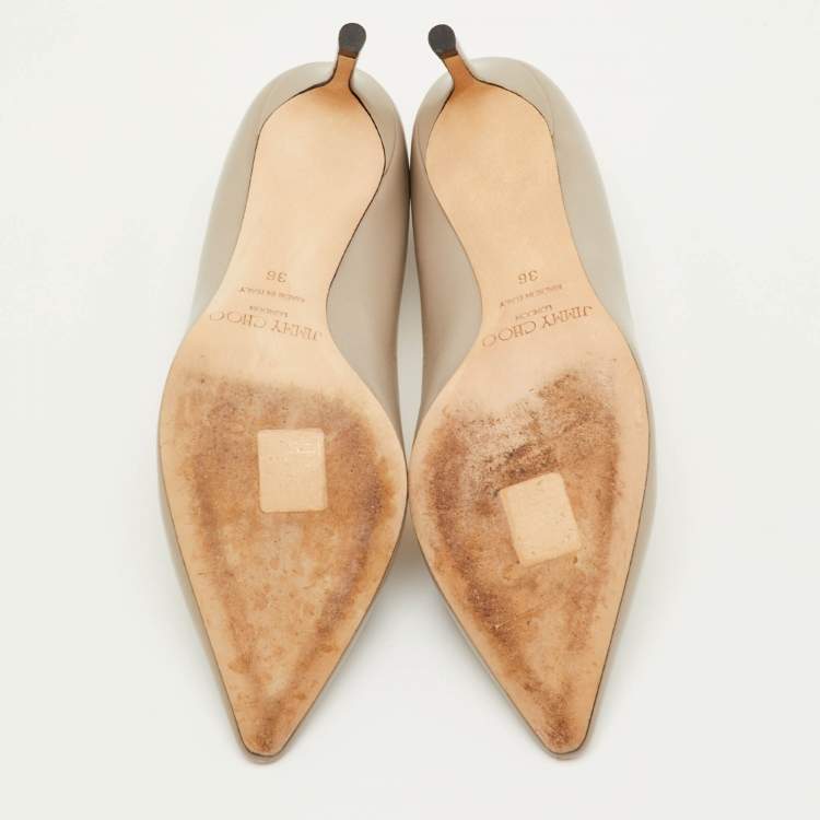 Pre Owned Jimmy Choo Romy Size 36 Light Grey Leather Pointed Toe Pumps