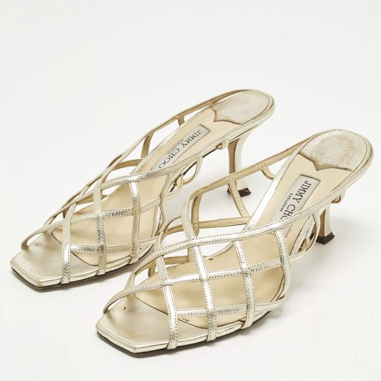 Pre Owned Jimmy Choo Saila Size 41 Gold Leather Mules