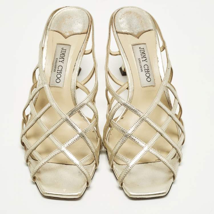 Pre Owned Jimmy Choo Saila Size 41 Gold Leather Mules