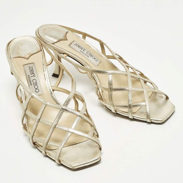 Pre Owned Jimmy Choo Saila Size 41 Gold Leather Mules