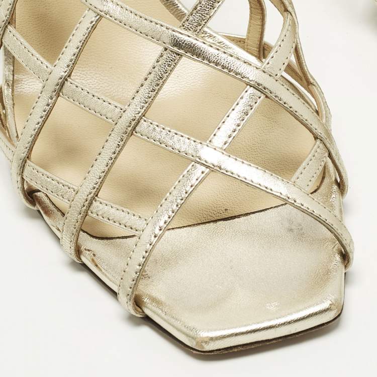 Pre Owned Jimmy Choo Saila Size 41 Gold Leather Mules