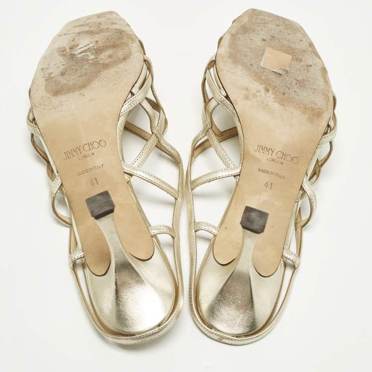 Pre Owned Jimmy Choo Saila Size 41 Gold Leather Mules