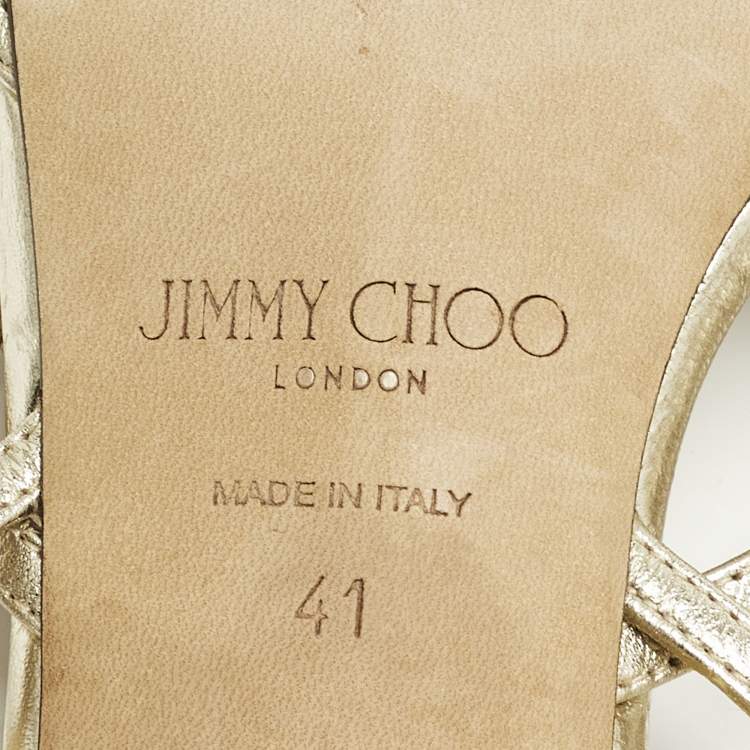 Pre Owned Jimmy Choo Saila Size 41 Gold Leather Mules