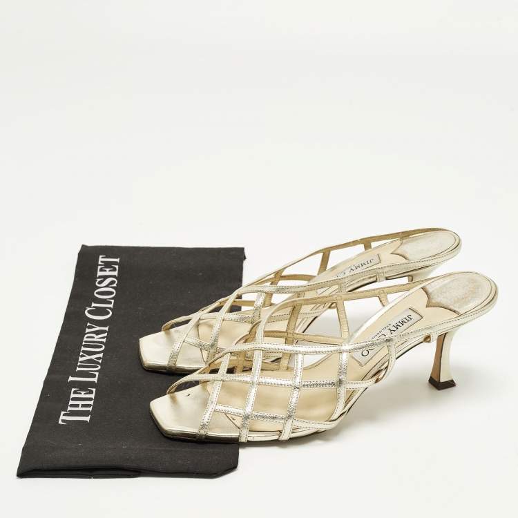 Pre Owned Jimmy Choo Saila Size 41 Gold Leather Mules