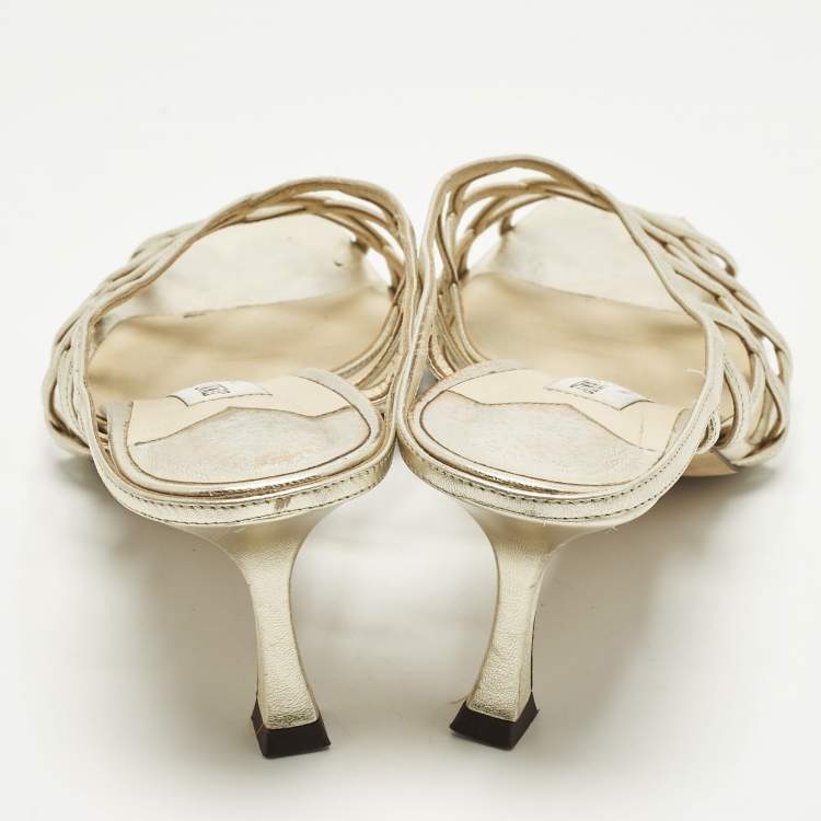 Pre Owned Jimmy Choo Saila Size 41 Gold Leather Mules