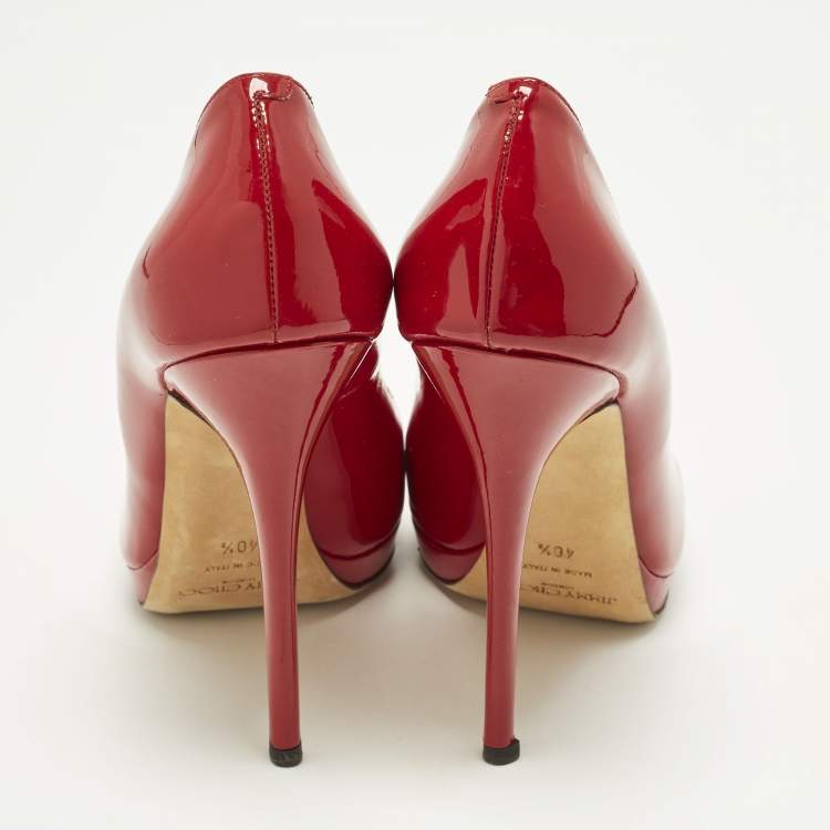Pre Owned Jimmy Choo Quiet Size 40.5 Red Patent Leather Peep Toe Pumps