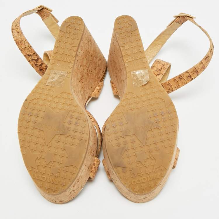 Pre Owned Jimmy Choo Papyrus Size 39.5 Beige Cork Ankle Strap Sandals