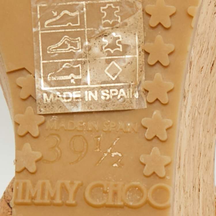 Pre Owned Jimmy Choo Papyrus Size 39.5 Beige Cork Ankle Strap Sandals