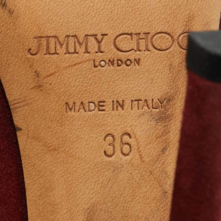 Pre Owned Jimmy Choo Kalipso Size 36 Burgundy Python Leather and Suede Cutout Ankle Length Boots