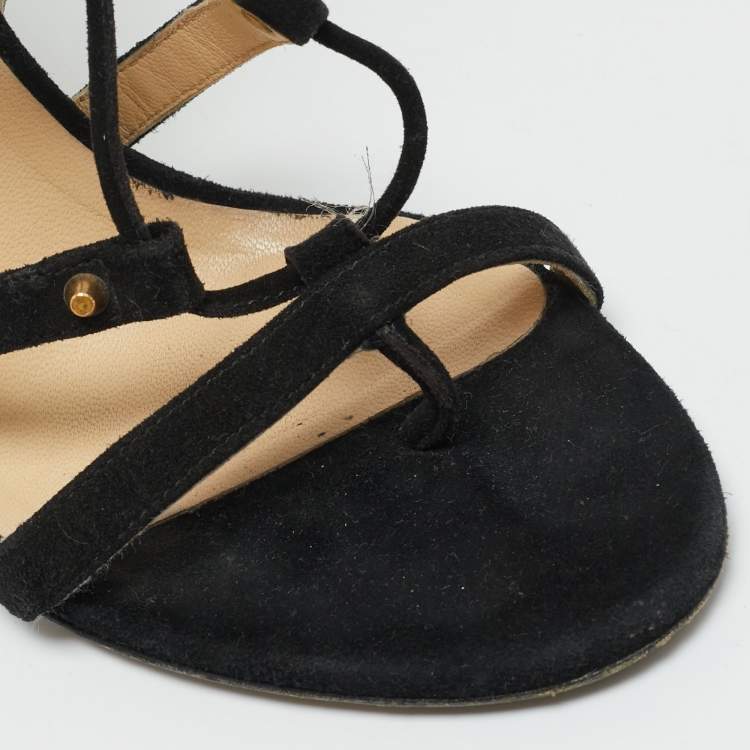 Pre Owned Jimmy Choo Meddle Size 37.5 Black Suede Gladiator Sandals