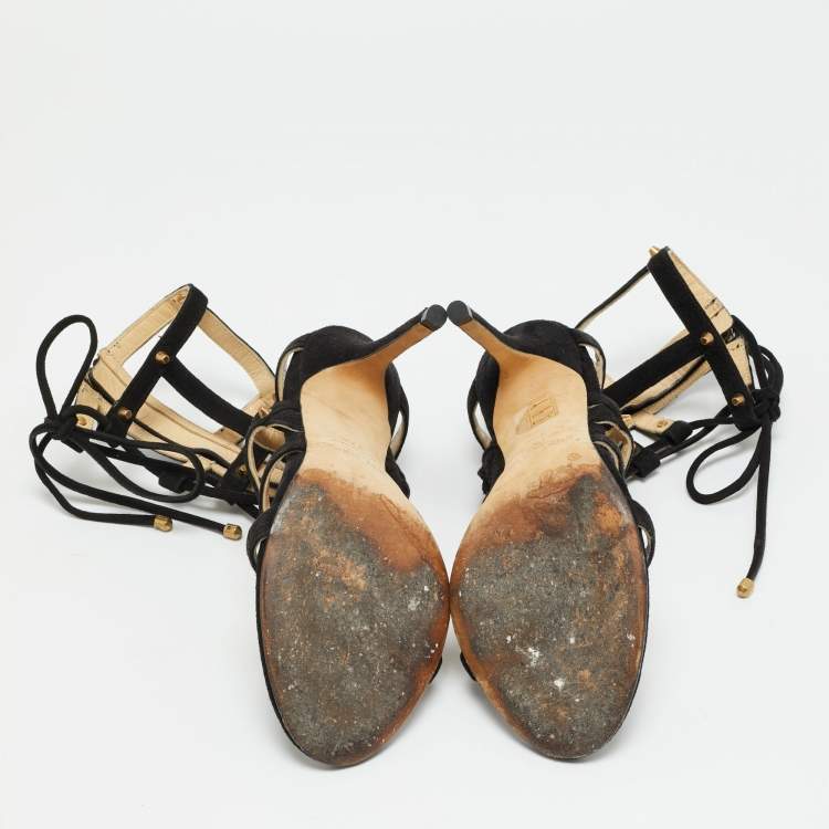 Pre Owned Jimmy Choo Meddle Size 37.5 Black Suede Gladiator Sandals