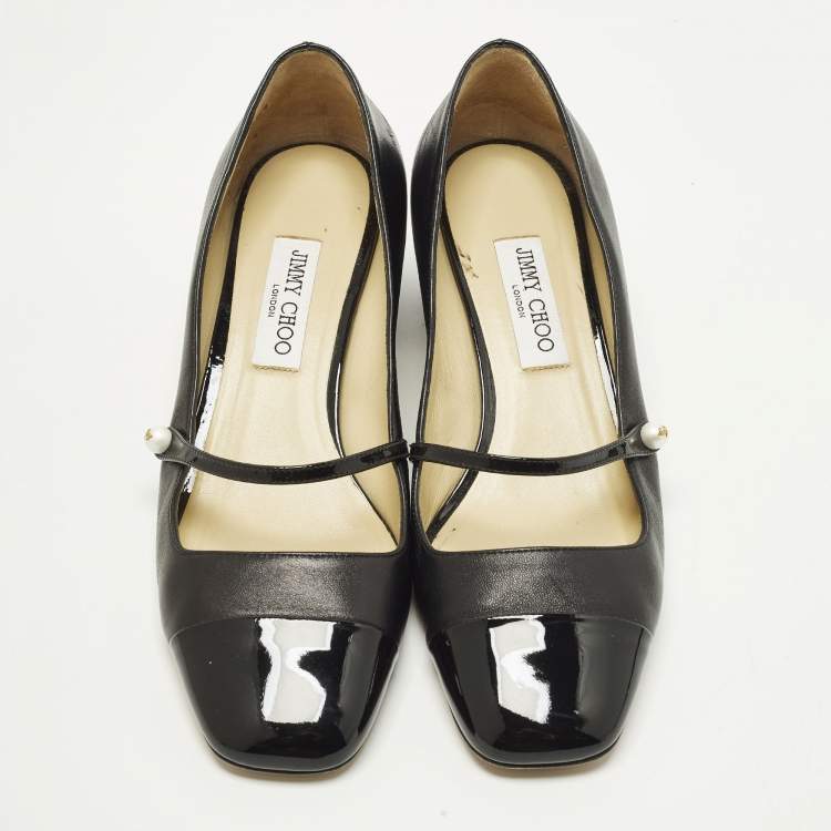 Pre Owned Jimmy Choo Elisa Size 41 Black Patent and Leather Mary Jane Pumps