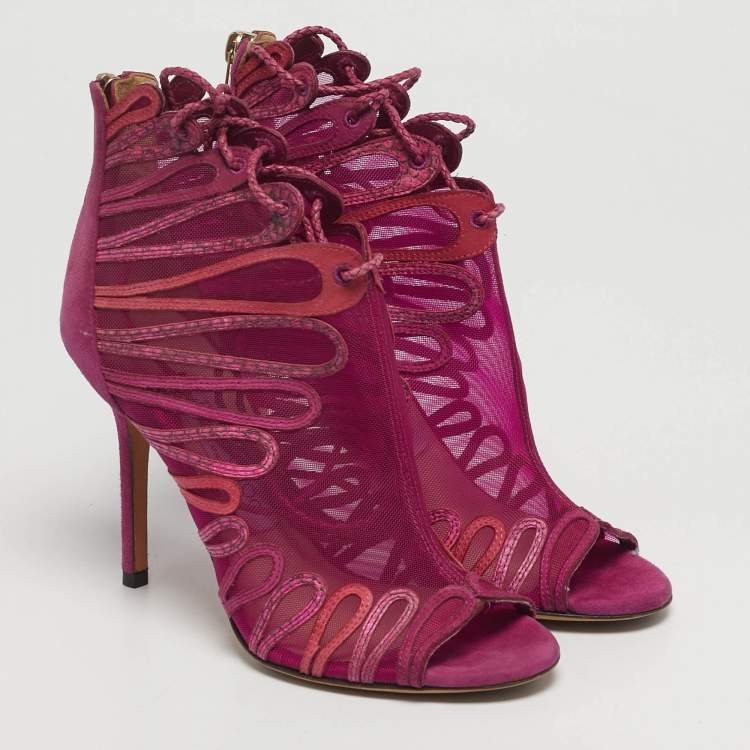 Pre Owned Jimmy Choo kafira Size 36 Purple Mesh and Suede Lace Up Ankle Length Boots