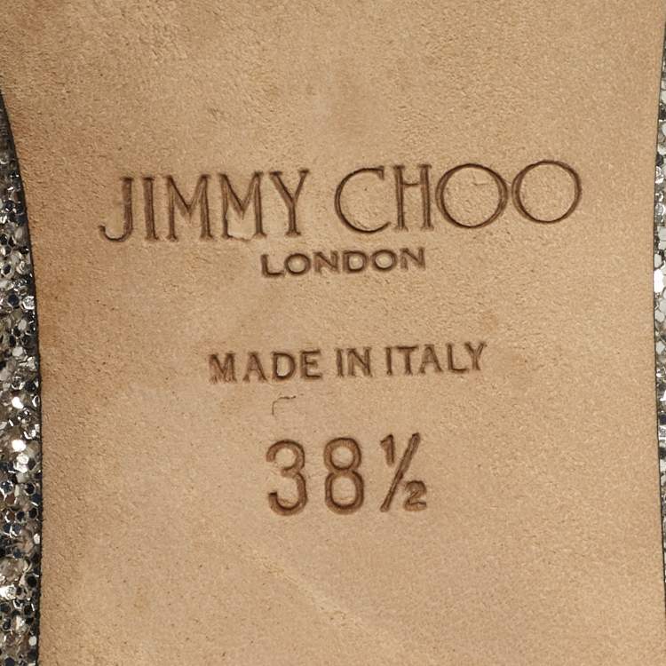 Pre Owned Jimmy Choo Elisa Size 38.5 Gold Glitter and Patent Leather Mary Jane Pumps