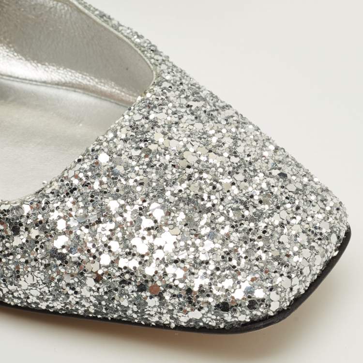 Pre Owned Jimmy Choo Diamond Size 38.5 Silver/Black Glitter Ballet Flats