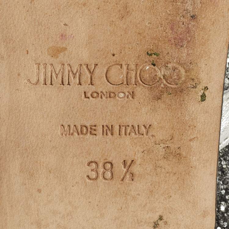 Pre Owned Jimmy Choo Diamond Size 38.5 Silver/Black Glitter Ballet Flats