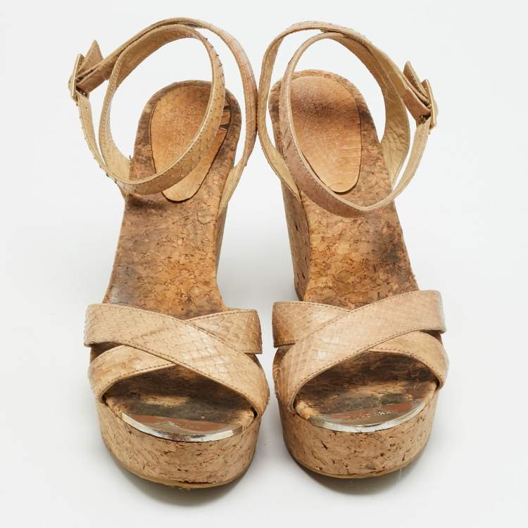 مملوكة مسبقًا Jimmy Choo Papyrus Size 39 Beige Python Leather Ankle Strap Sandals