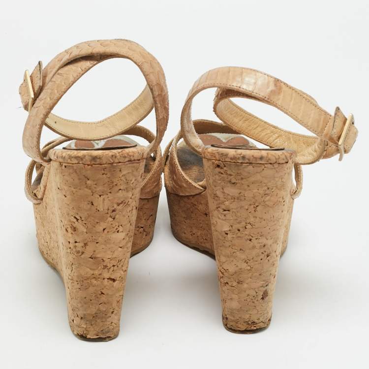 مملوكة مسبقًا Jimmy Choo Papyrus Size 39 Beige Python Leather Ankle Strap Sandals