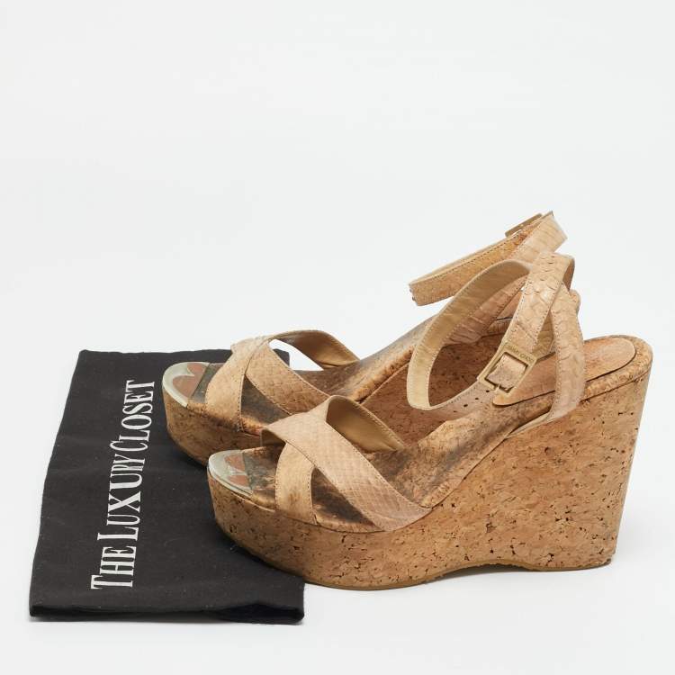 مملوكة مسبقًا Jimmy Choo Papyrus Size 39 Beige Python Leather Ankle Strap Sandals