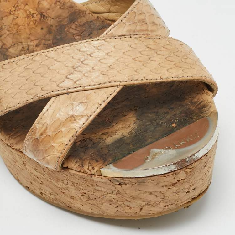 مملوكة مسبقًا Jimmy Choo Papyrus Size 39 Beige Python Leather Ankle Strap Sandals