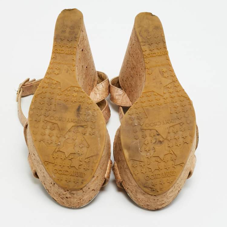 مملوكة مسبقًا Jimmy Choo Papyrus Size 39 Beige Python Leather Ankle Strap Sandals